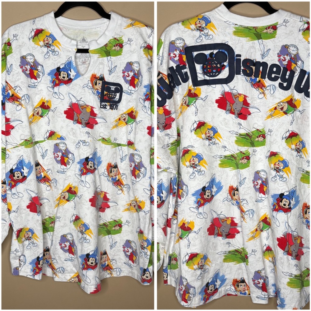 Disney World Spirit Jersey XL White All Over Print Mickey Dumbo Peter Pan